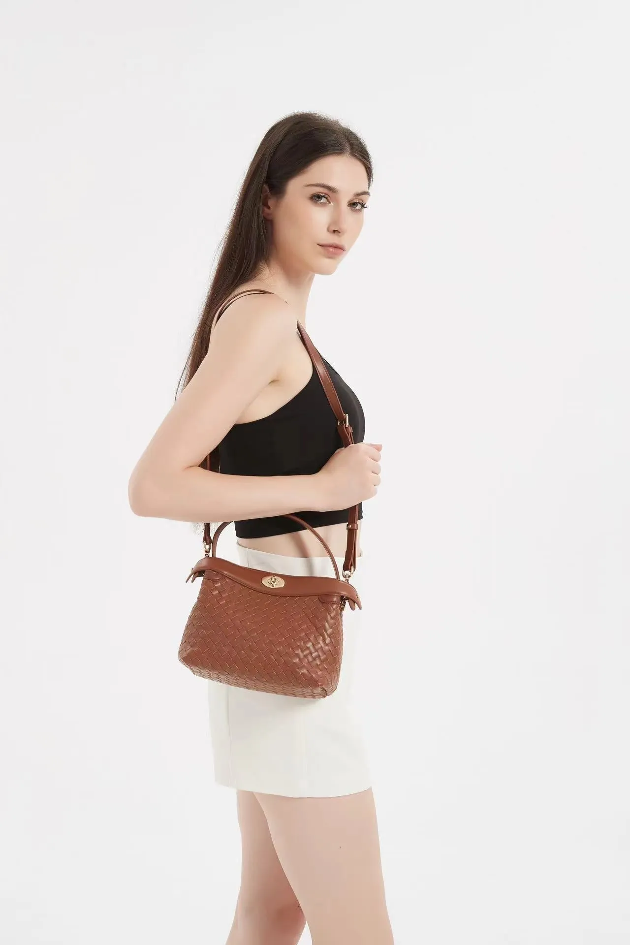 Florence Top Handle Woven Bag - Caramel