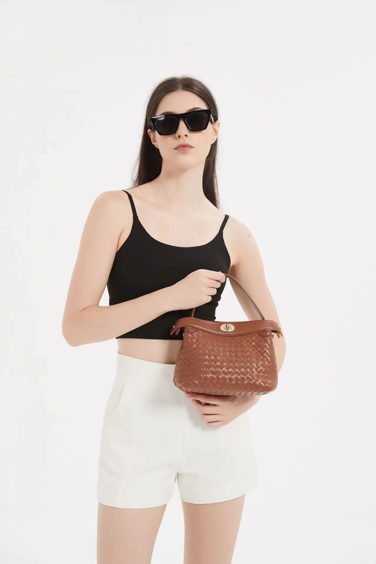 Florence Top Handle Woven Bag - Caramel
