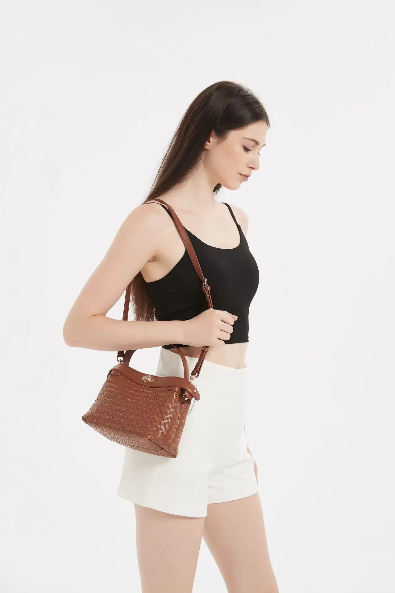 Florence Top Handle Woven Bag - Caramel