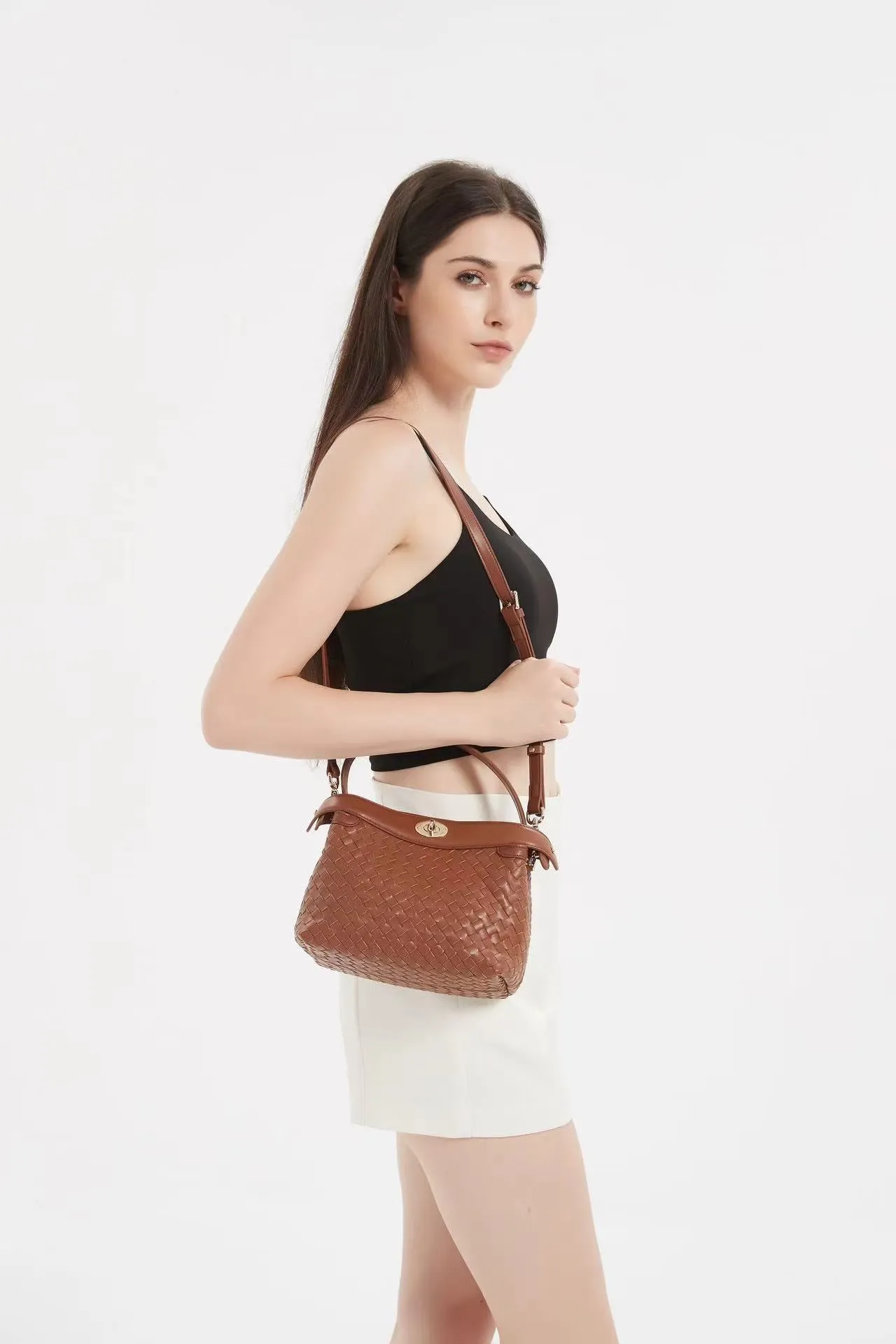 Florence Top Handle Woven Bag - Caramel