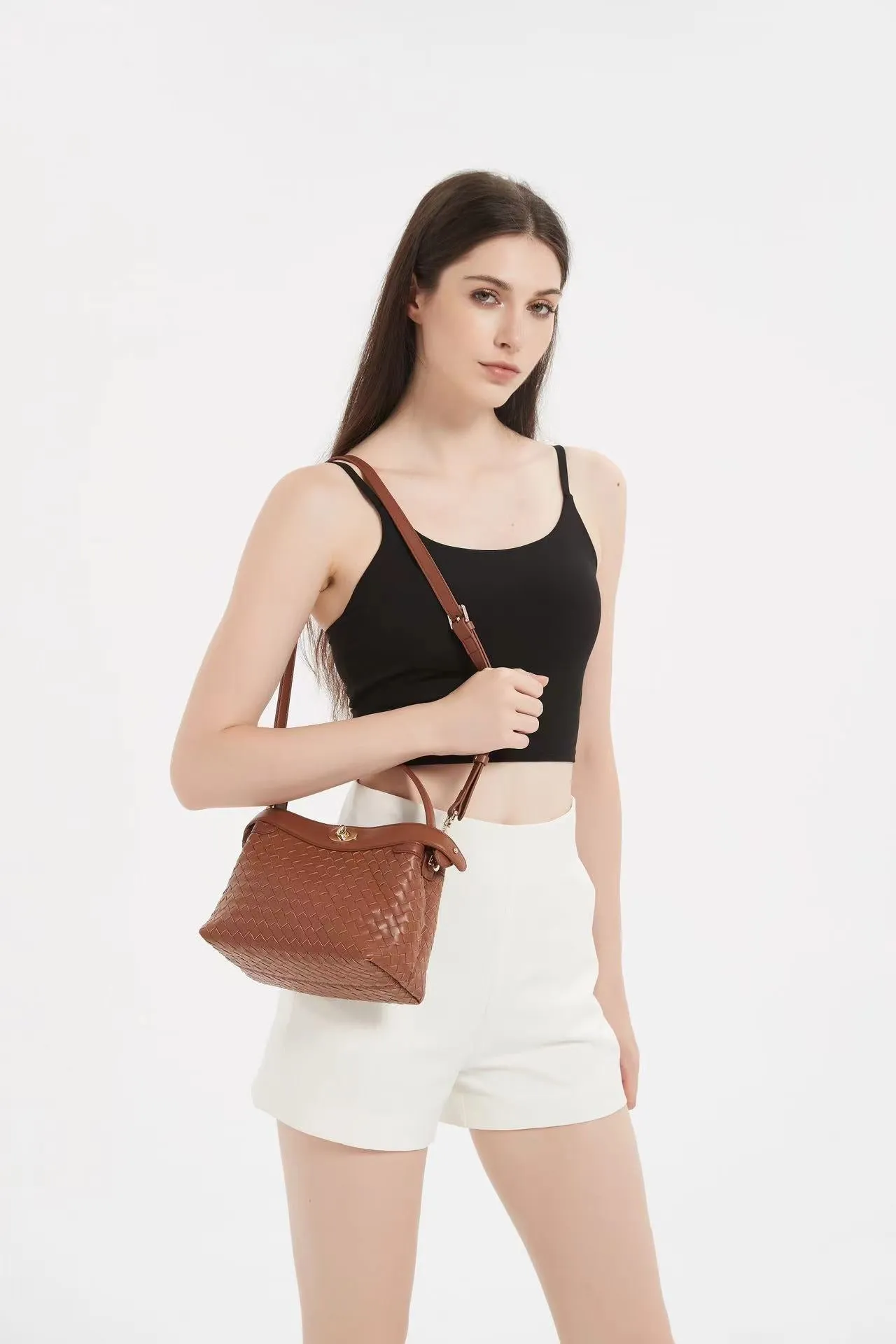 Florence Top Handle Woven Bag - Caramel