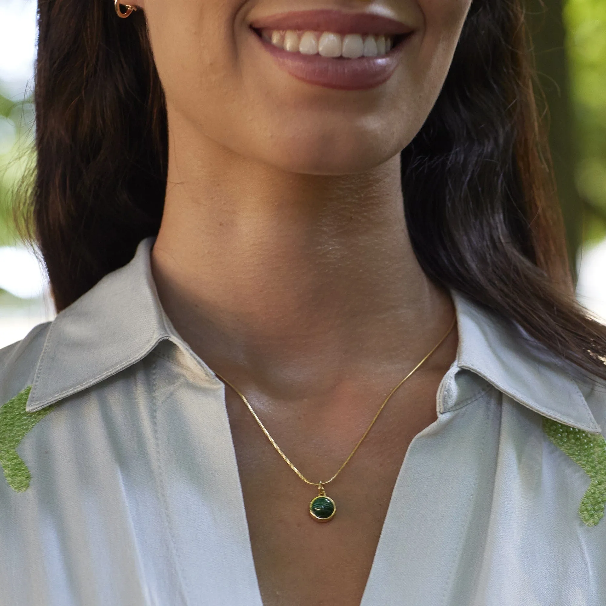 Gold Plated Malachite Healing Stone Necklace (Healing)