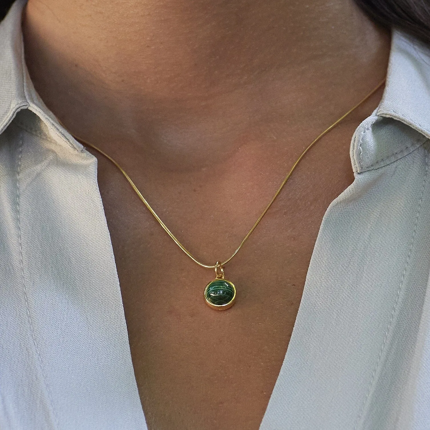 Gold Plated Malachite Healing Stone Necklace (Healing)