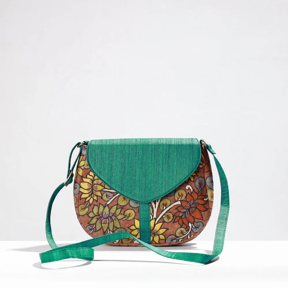 Green - Sling Bag - Handpainted Kalamkari Natural Dyed Ghicha Silk
