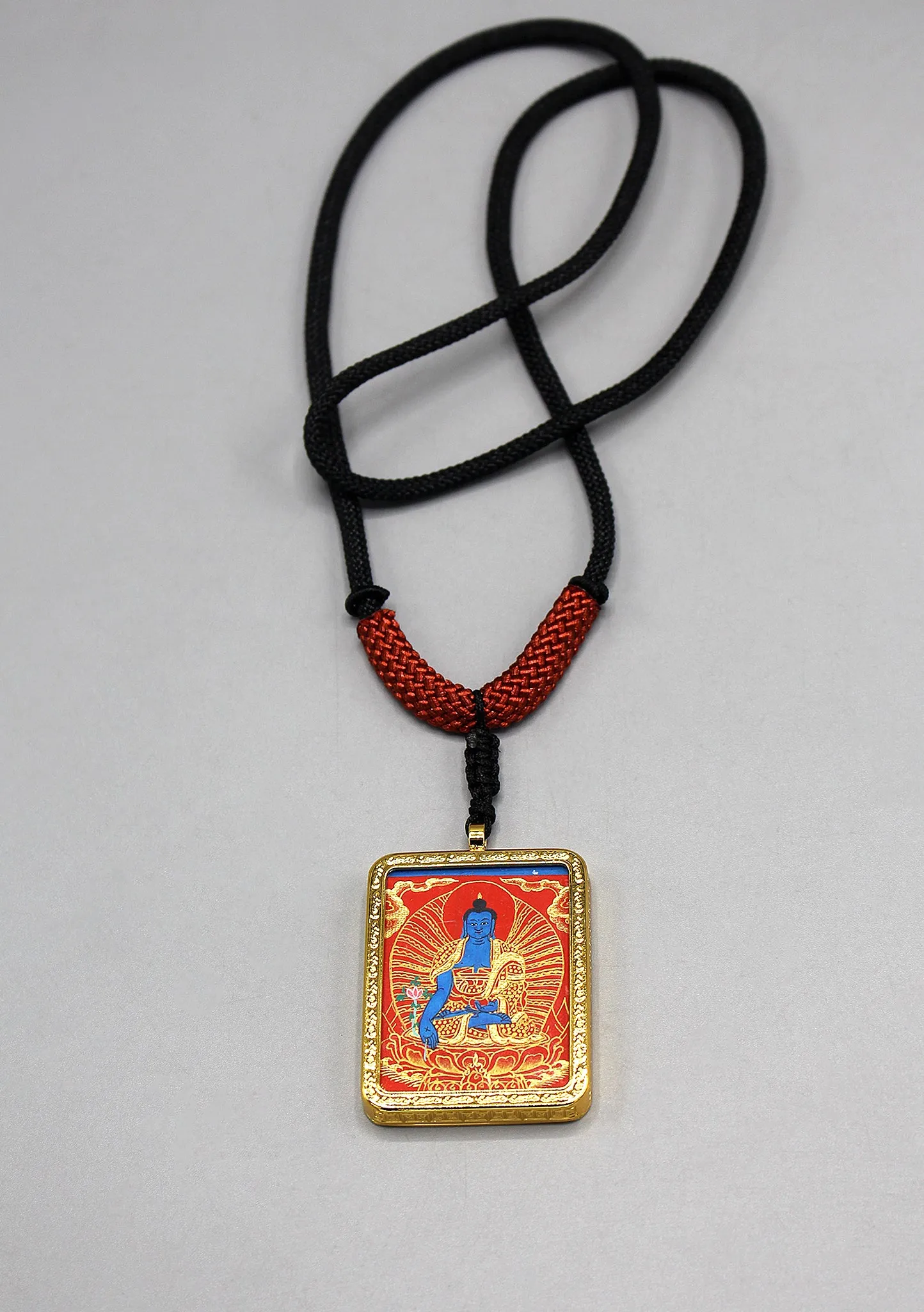 Healing Medicine Buddha Mini Hand Painted Thangka Amulet Pendant