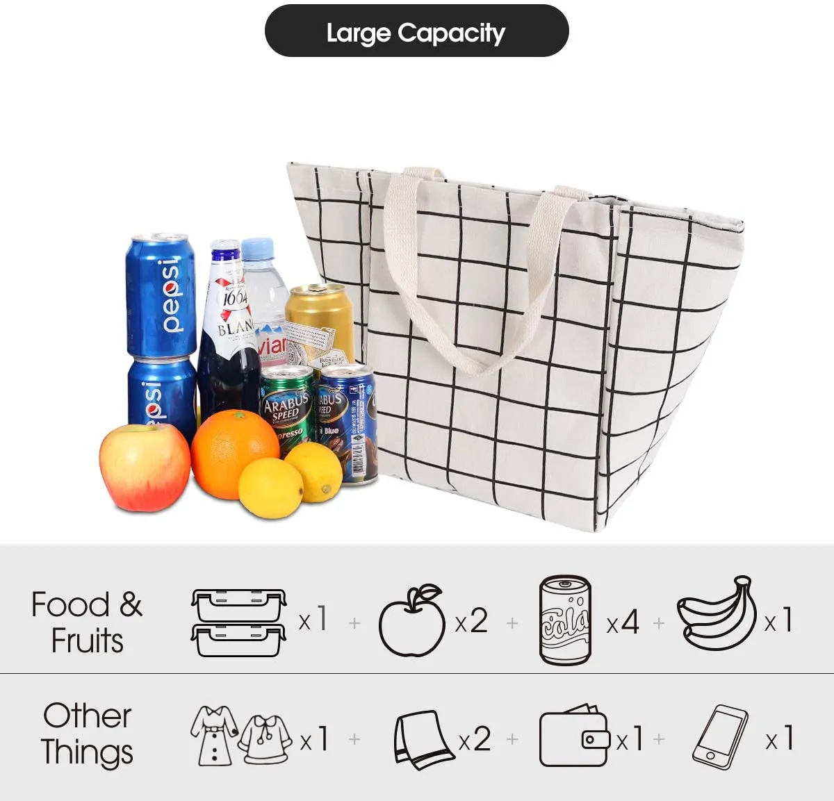 HOMESPON Reusable Lunch Bag Insulated Lunch Box Canvas Fabric with Aluminum Foil, Lunch Tote Handbag for Women,Men,School, Office