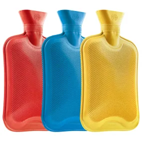 Hot Water Bottle Large 1.8L Rubber Hot Water Bag - Blue/Red/Yellow, 3 Pack
