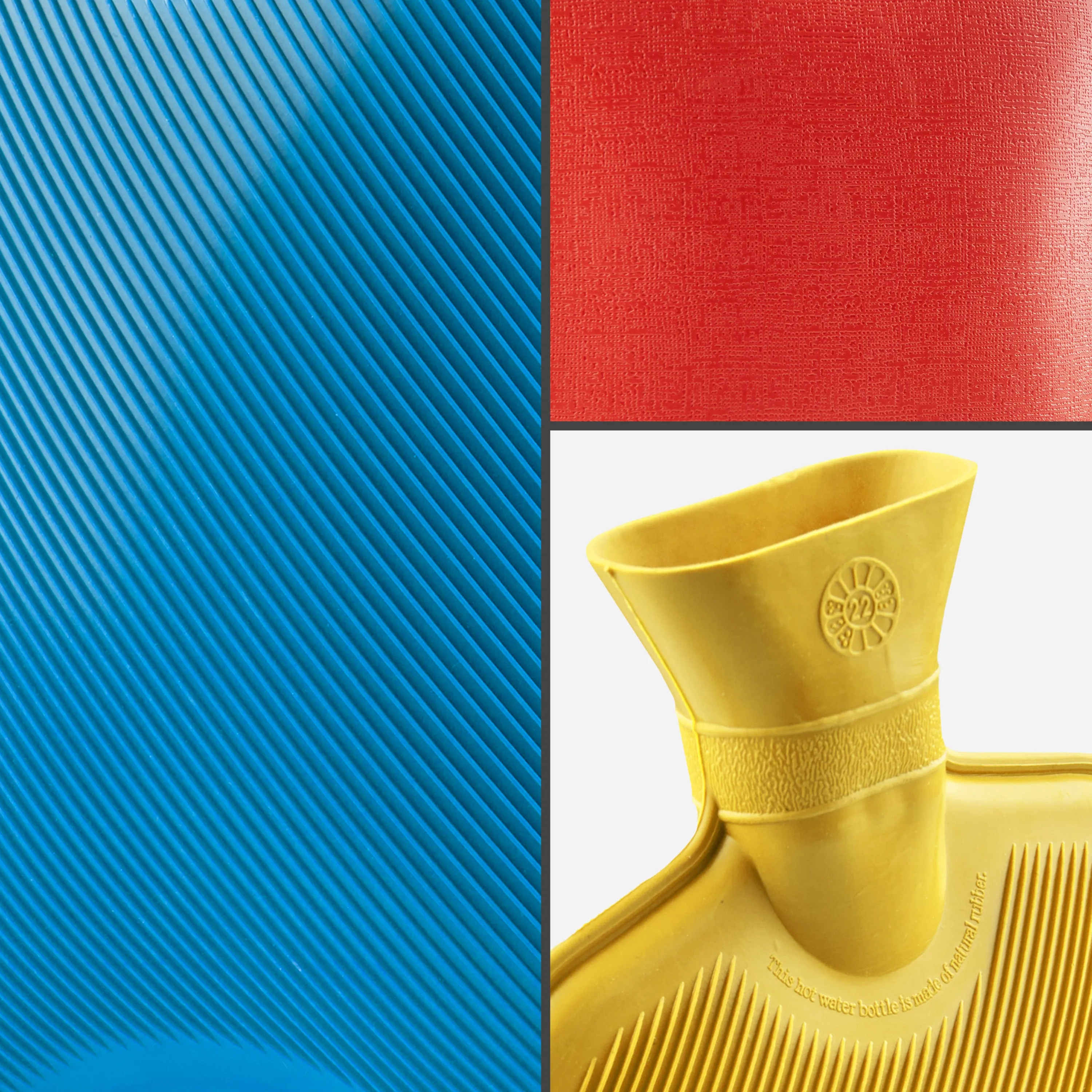 Hot Water Bottle Large 1.8L Rubber Hot Water Bag - Blue/Red/Yellow, 3 Pack