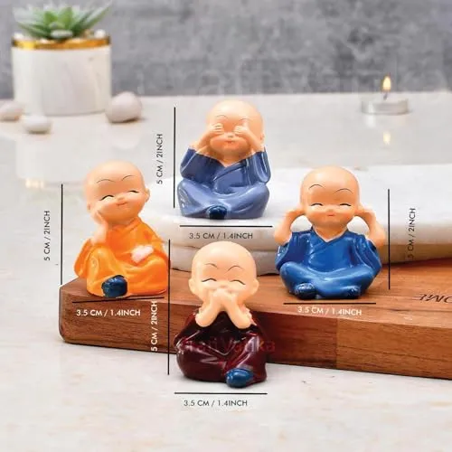 India Buddha Monk Set of 4 Statue Figurines Home Decor Items, Decorative Items for Home
