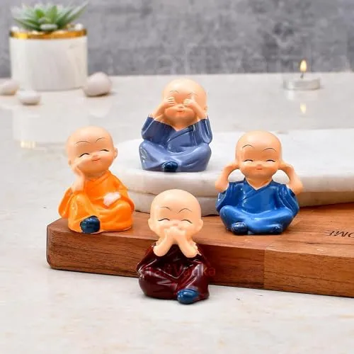 India Buddha Monk Set of 4 Statue Figurines Home Decor Items, Decorative Items for Home