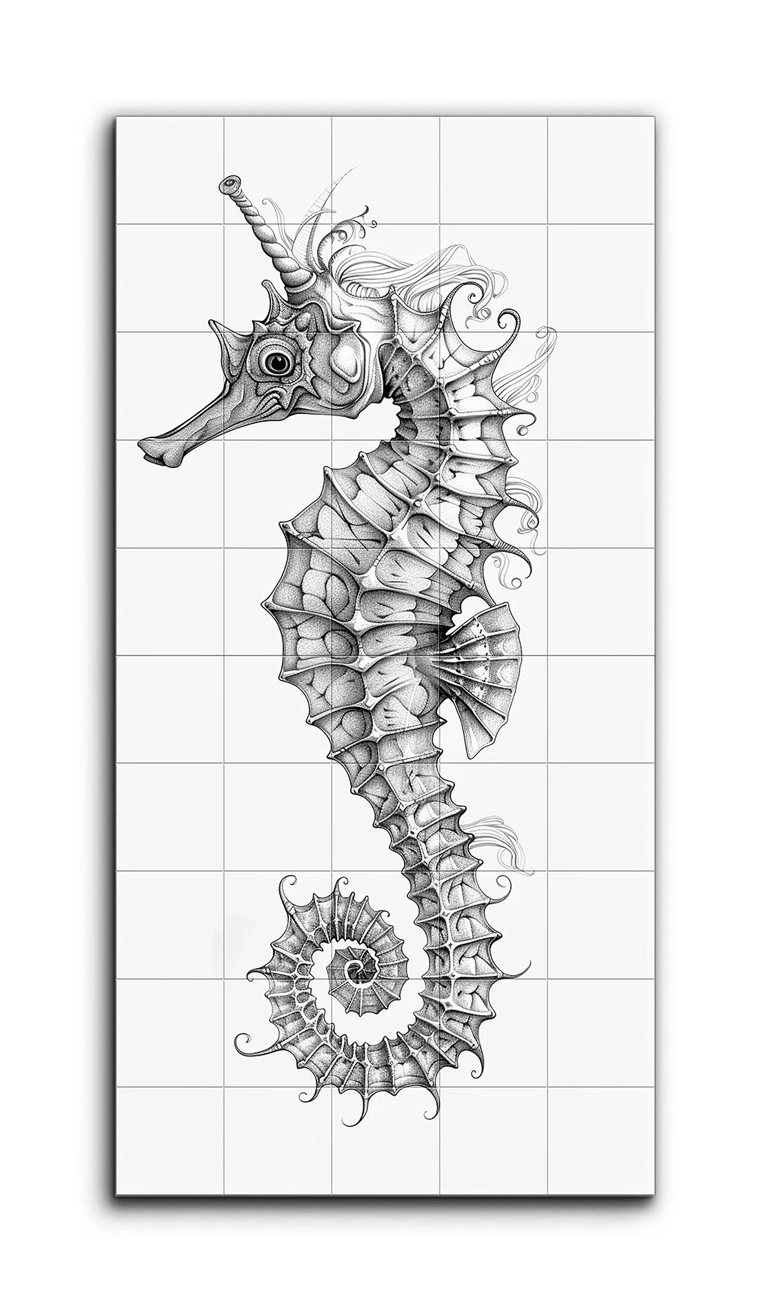 Intricate Seahorse Illustration: Monochrome Elegance