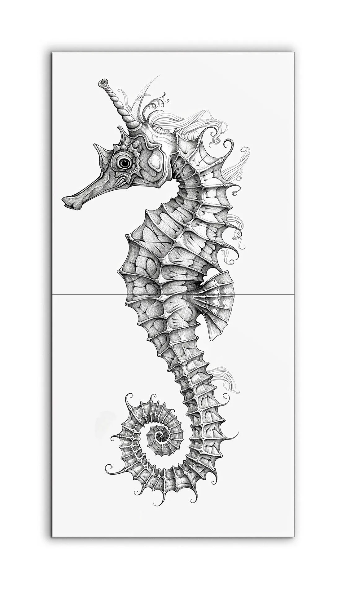 Intricate Seahorse Illustration: Monochrome Elegance