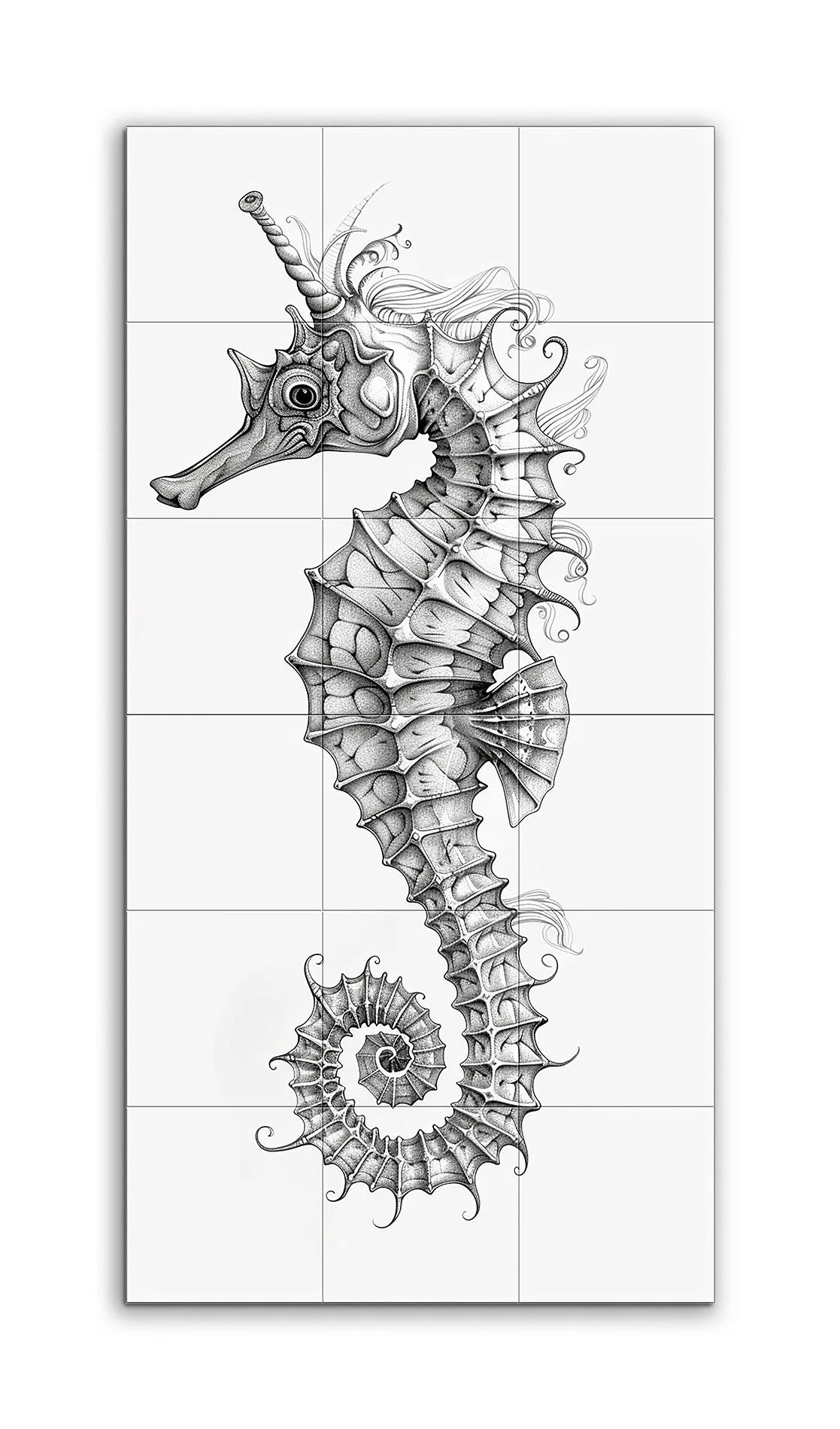Intricate Seahorse Illustration: Monochrome Elegance