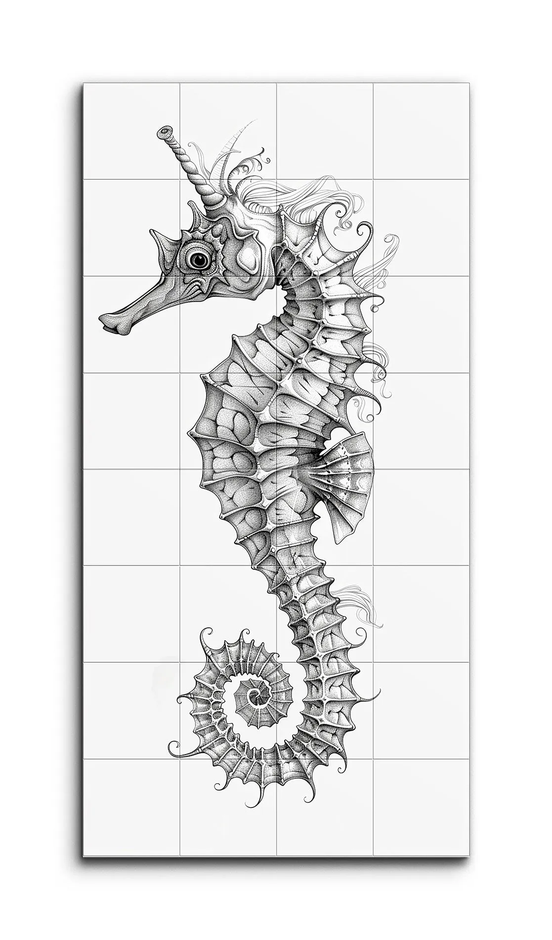 Intricate Seahorse Illustration: Monochrome Elegance