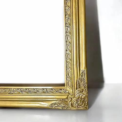 IQQU CRAFTS Wooden Wall Mirror for Bedroom | Wooden Mirror Frame with Carving | Wooden Antique| Wooden Panel | Natural Wood's | Rectangular, Horizontal and Vertical Mirror-(Golden).