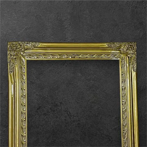 IQQU CRAFTS Wooden Wall Mirror for Bedroom | Wooden Mirror Frame with Carving | Wooden Antique| Wooden Panel | Natural Wood's | Rectangular, Horizontal and Vertical Mirror-(Golden).
