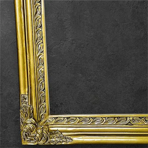 IQQU CRAFTS Wooden Wall Mirror for Bedroom | Wooden Mirror Frame with Carving | Wooden Antique| Wooden Panel | Natural Wood's | Rectangular, Horizontal and Vertical Mirror-(Golden).