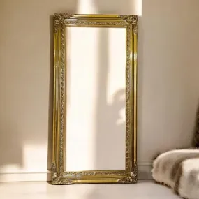 IQQU CRAFTS Wooden Wall Mirror for Bedroom | Wooden Mirror Frame with Carving | Wooden Antique| Wooden Panel | Natural Wood's | Rectangular, Horizontal and Vertical Mirror-(Golden).