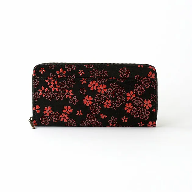 Koshu Inden Japanese Deerskin Leather with Urushi (Japanese Lacquer) U-Zip Long Wallet - Cherry Blossom / Gray-Black - ,  Made in Japan,  Japanese Leather Wallet
