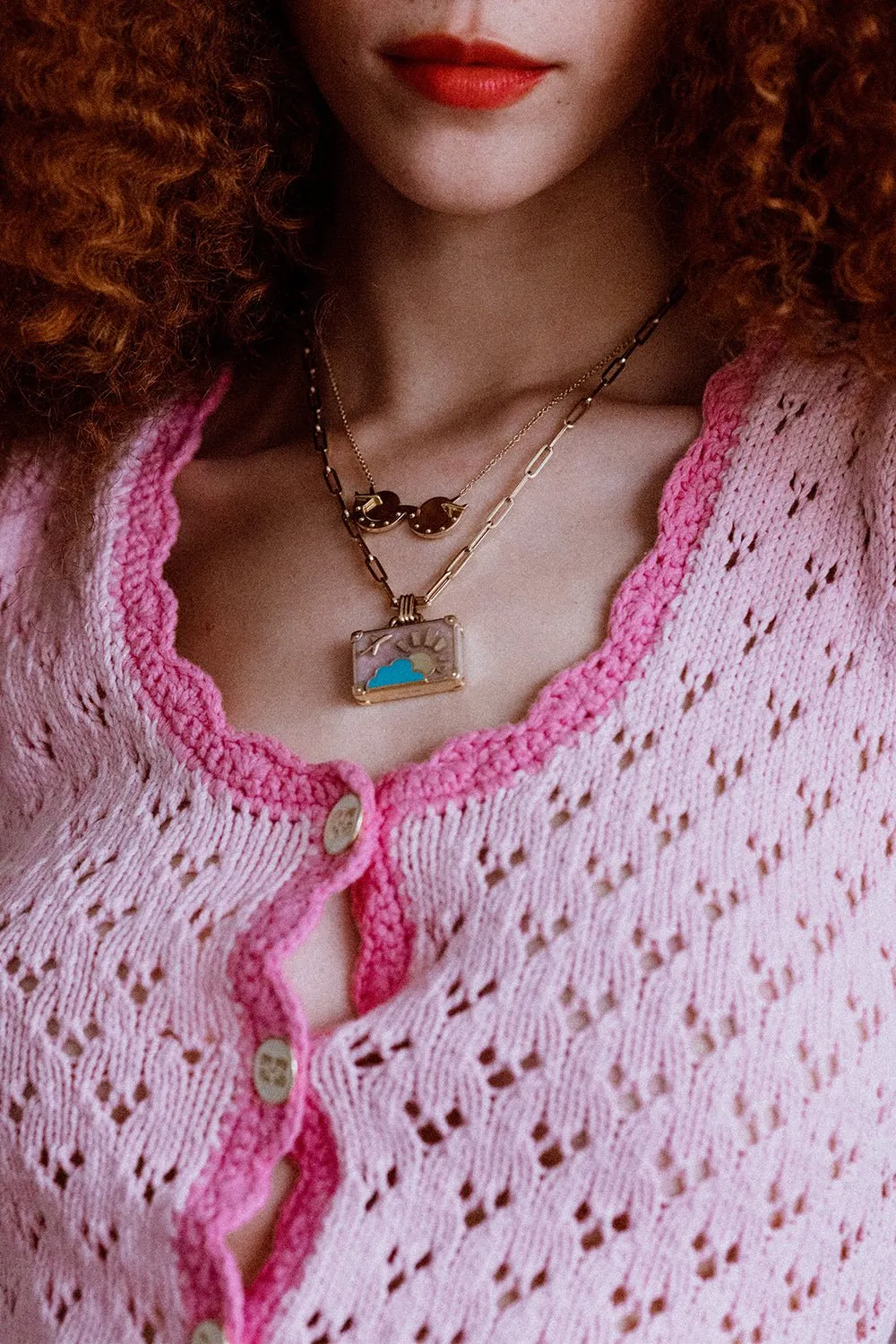 Large Flamingo Sunset Suitcase Necklace