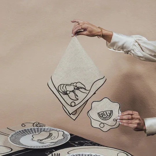 Line Drawing Embroidered Linen Napkins (Set of 4)