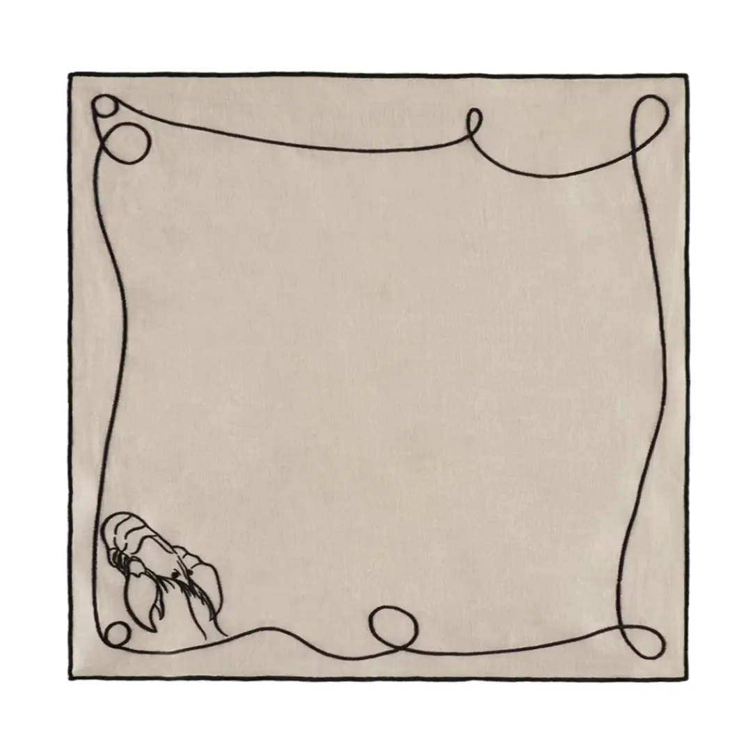 Line Drawing Embroidered Linen Napkins (Set of 4)