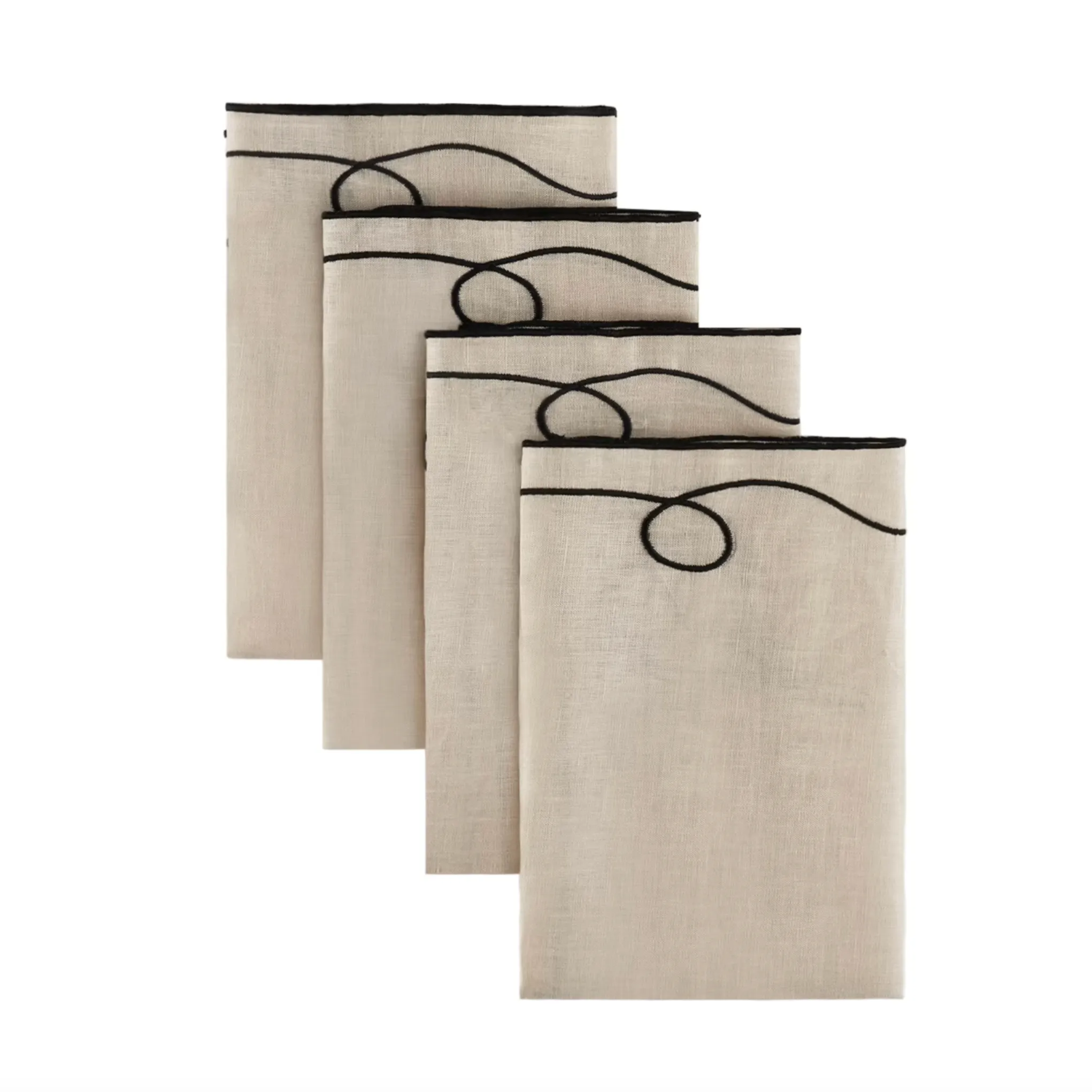 Line Drawing Embroidered Linen Napkins (Set of 4)