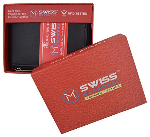 Mens RFID Blocking Zip Around Wallet Cowhide Leather Zipper ID Flap Bifold with Gift Box