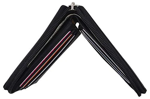 Mens RFID Blocking Zip Around Wallet Cowhide Leather Zipper ID Flap Bifold with Gift Box
