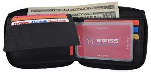Mens RFID Blocking Zip Around Wallet Cowhide Leather Zipper ID Flap Bifold with Gift Box