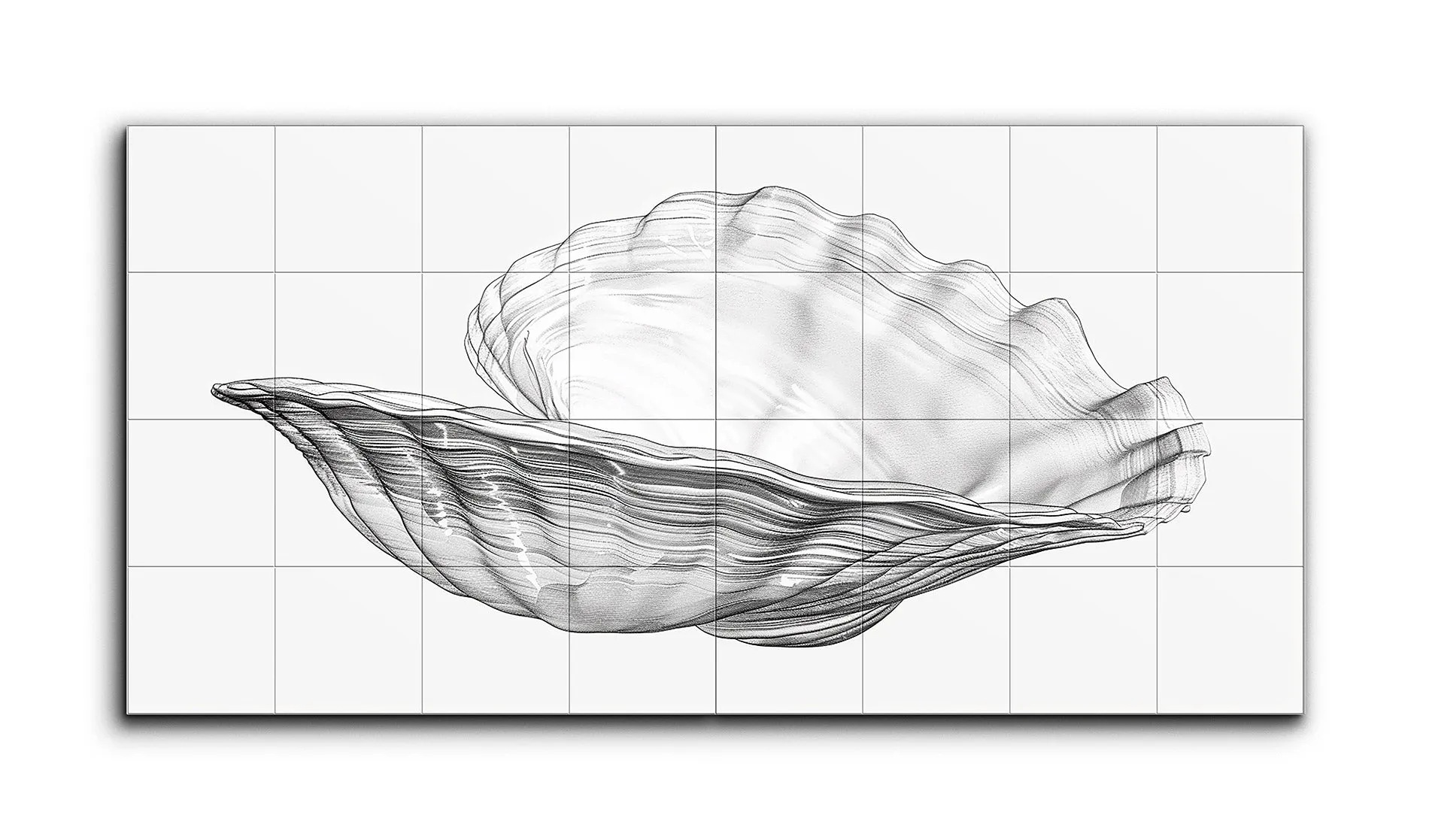 Monochrome Clam Shell: Intricate Line Art