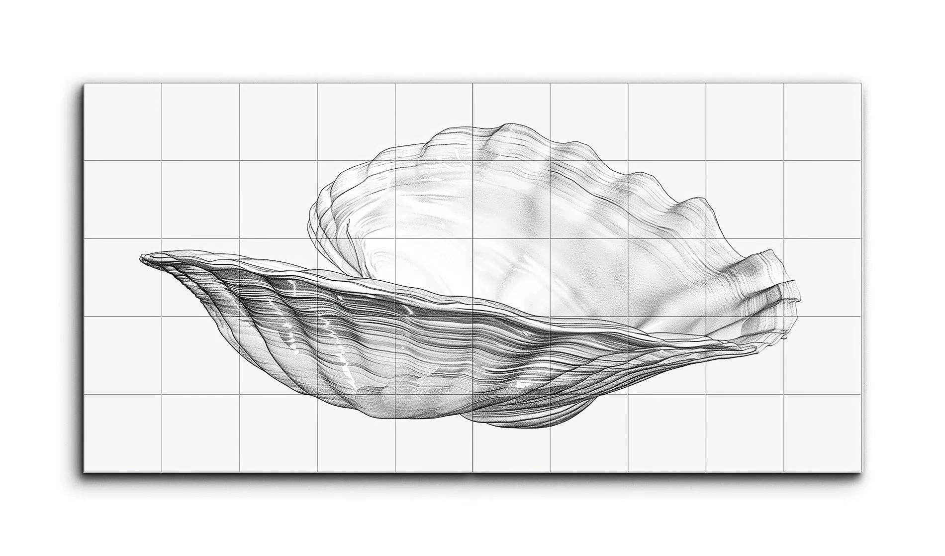 Monochrome Clam Shell: Intricate Line Art