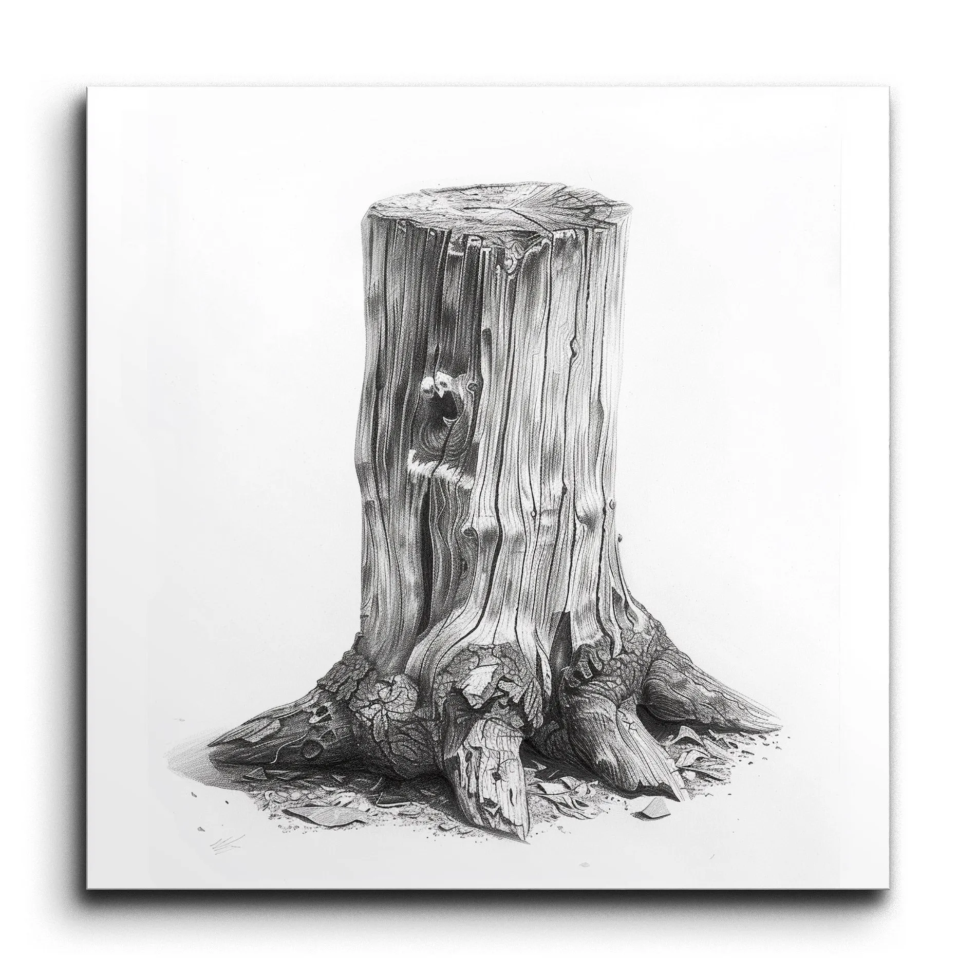 Monochrome Weathered Tree Stump Art