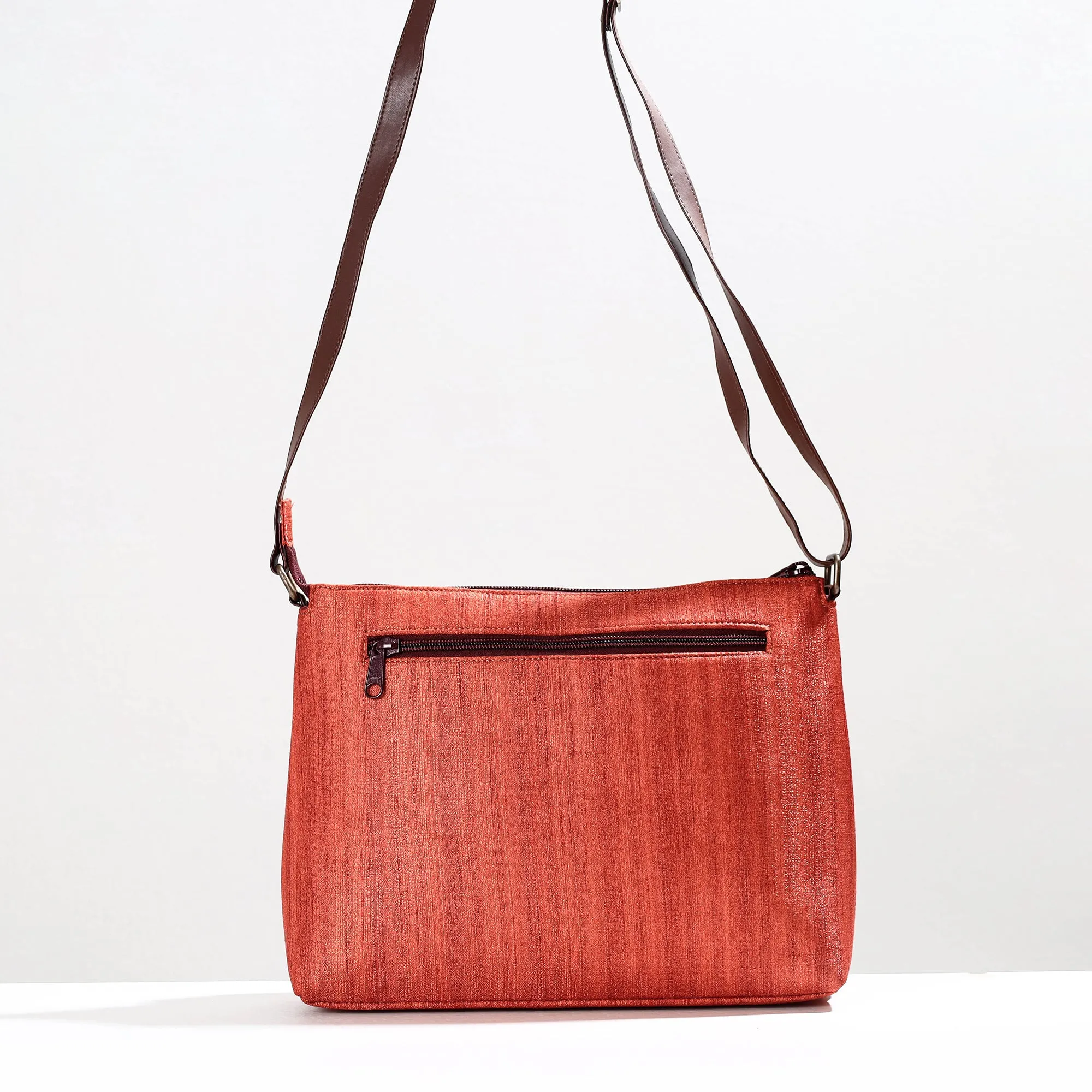 Orange - Handpainted Kalamkari Natural Dyed Ghicha Silk Sling Bag