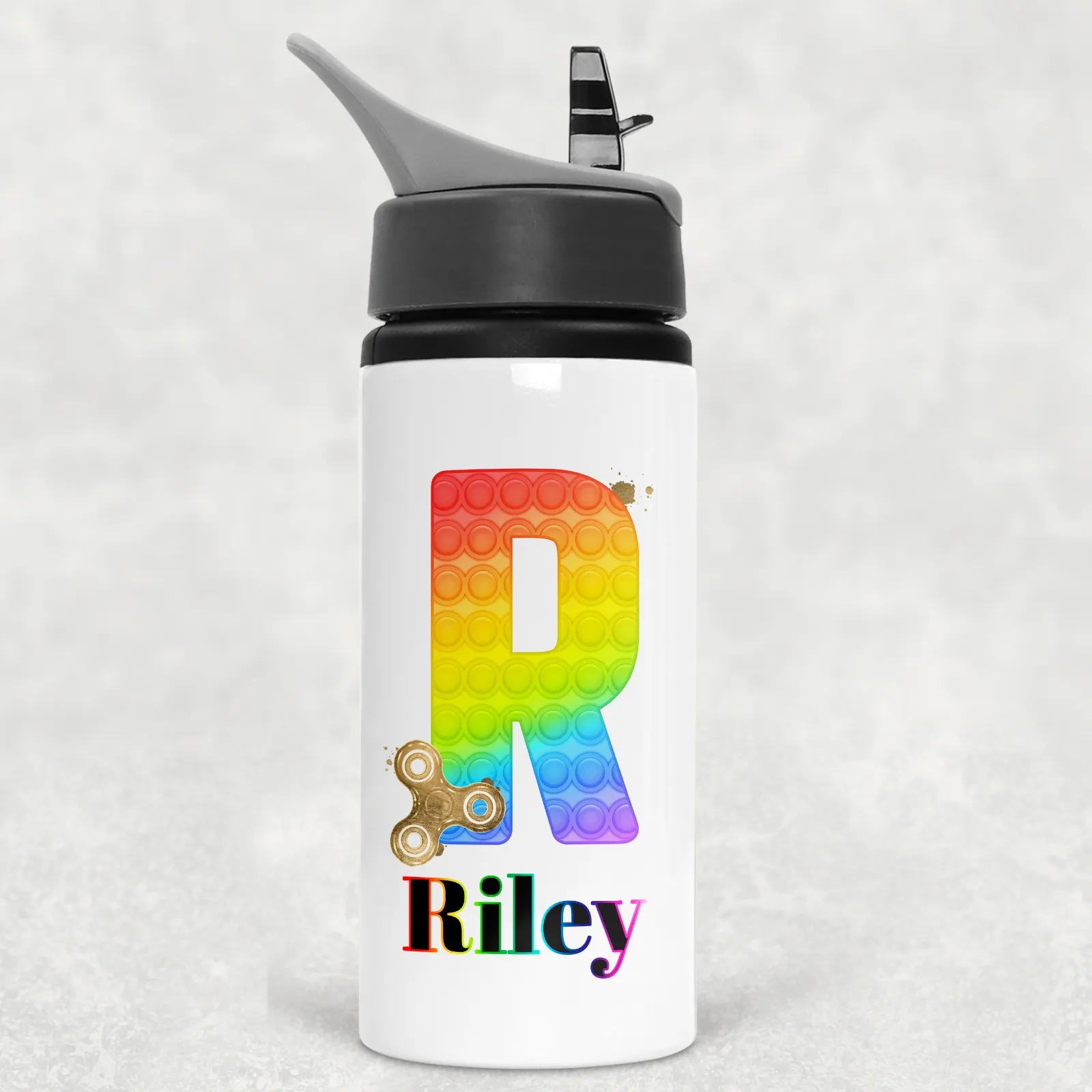 Pop It Fidget Alphabet Personalised Aluminium Straw Water Bottle 650ml