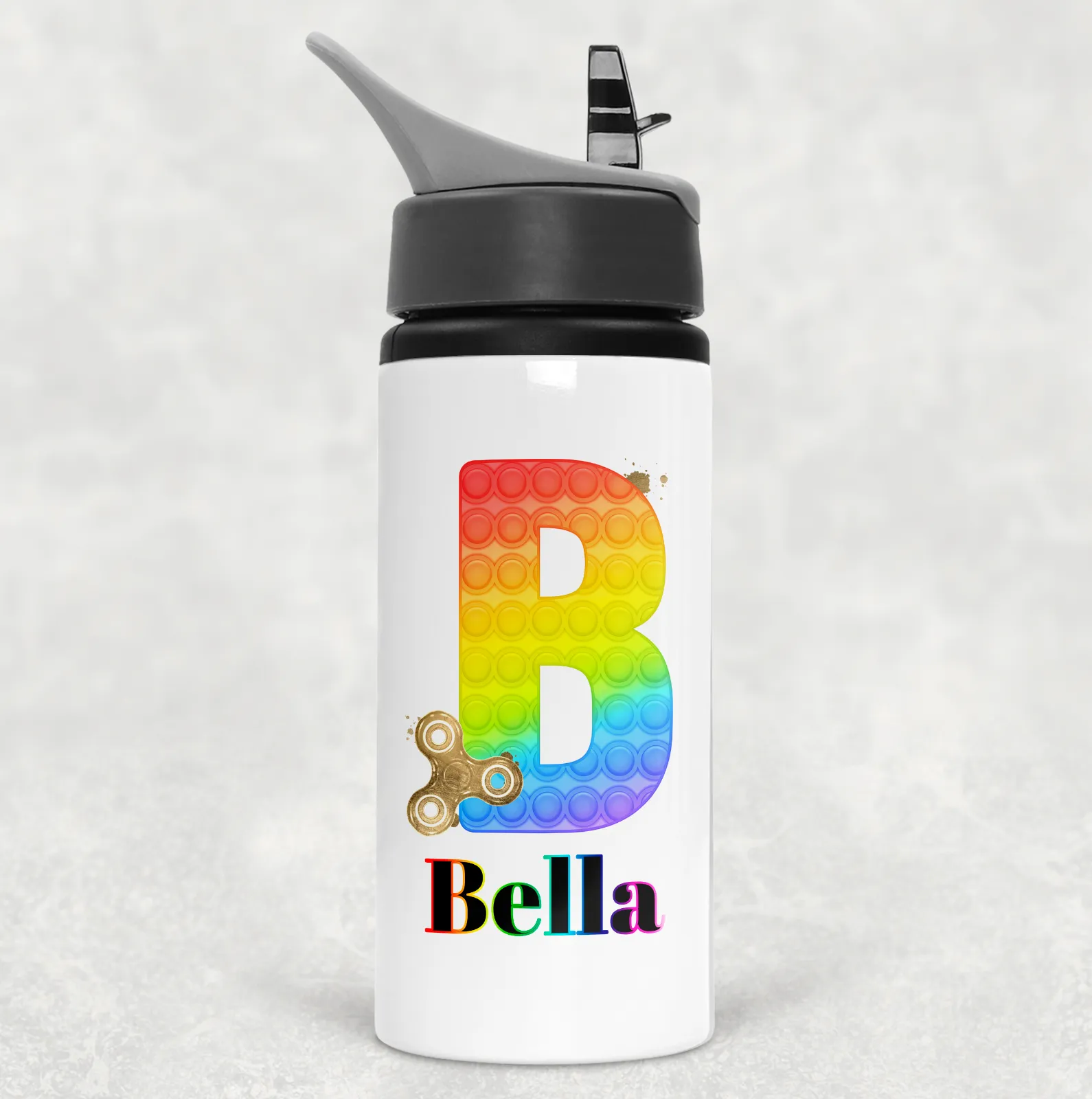 Pop It Fidget Alphabet Personalised Aluminium Straw Water Bottle 650ml