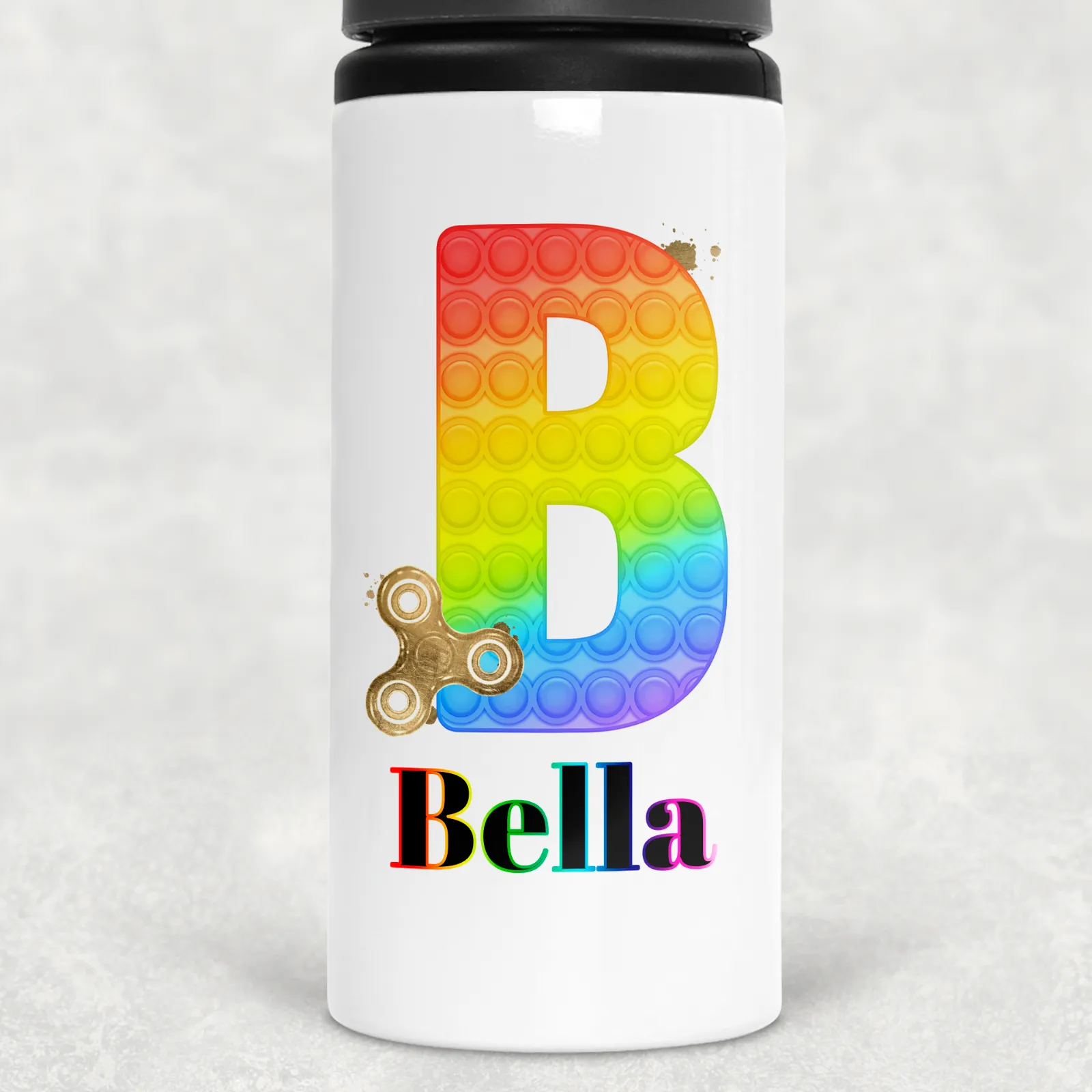 Pop It Fidget Alphabet Personalised Aluminium Straw Water Bottle 650ml
