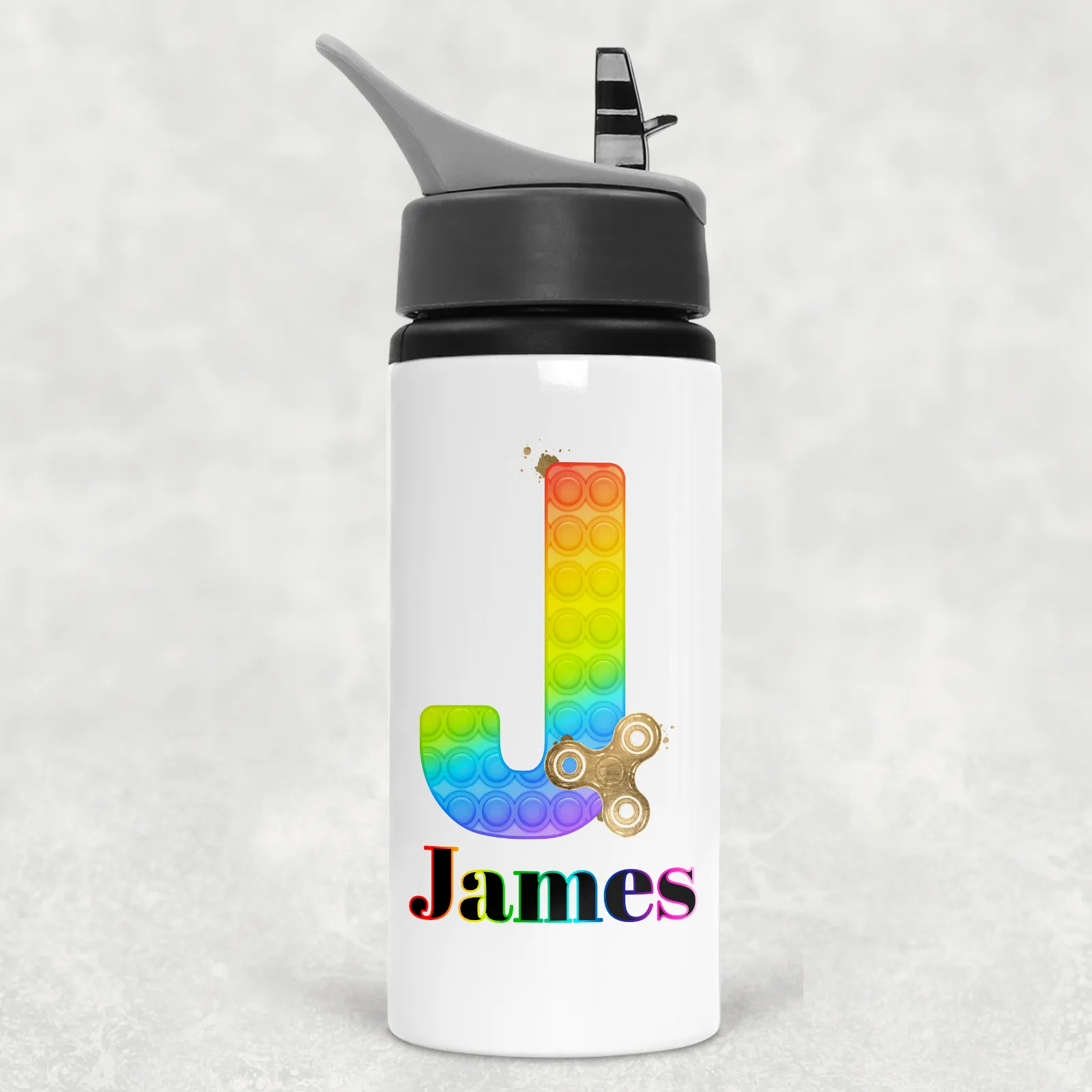 Pop It Fidget Alphabet Personalised Aluminium Straw Water Bottle 650ml