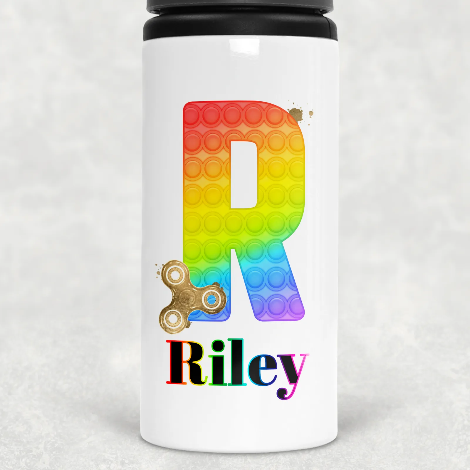 Pop It Fidget Alphabet Personalised Aluminium Straw Water Bottle 650ml