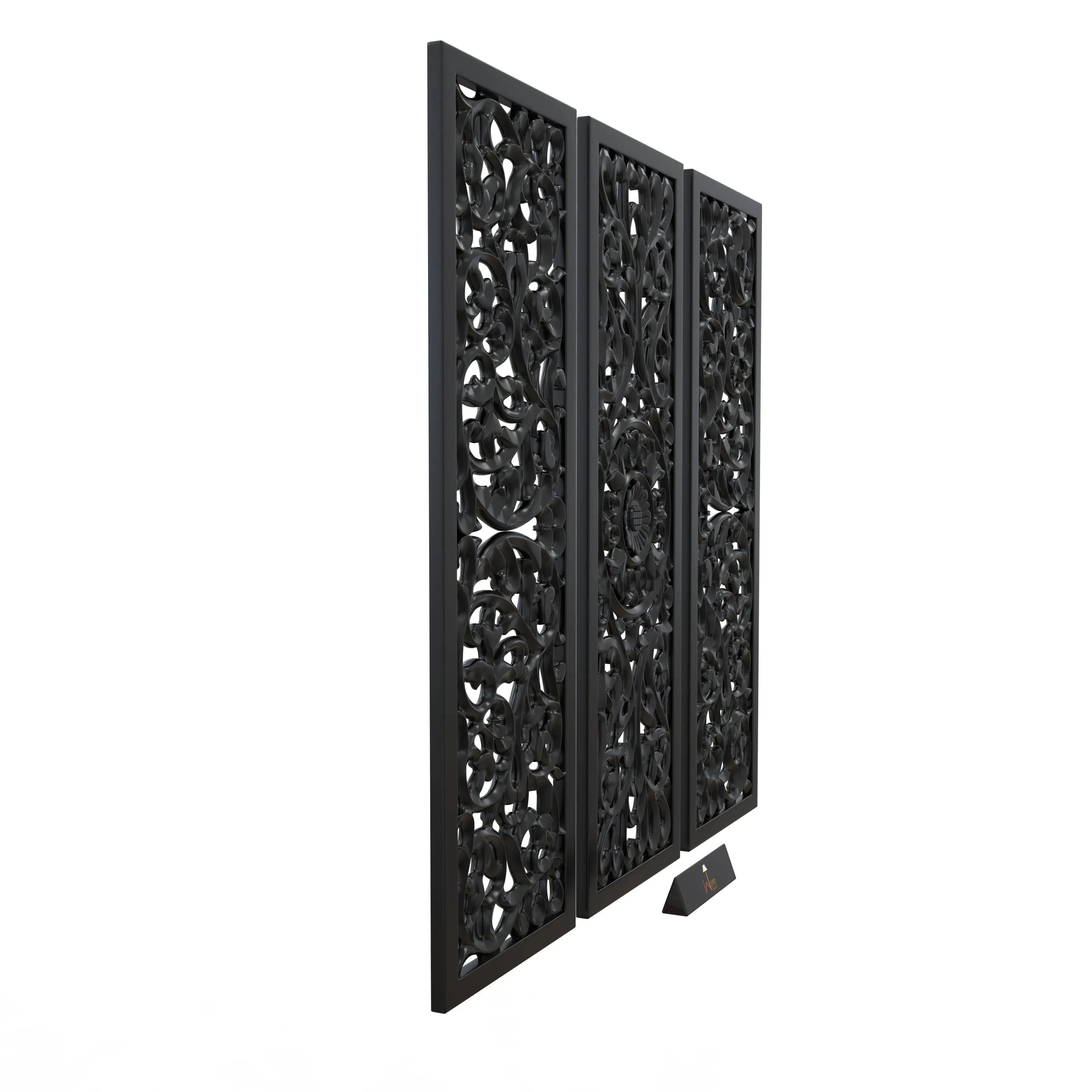 Premium Wooden Decoration Hand Carved 3 Wall Panel (MDF Wood, Black)