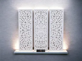 Premium Wooden Decoration Hand Carved 3 Wall Panel (MDF Wood, White)