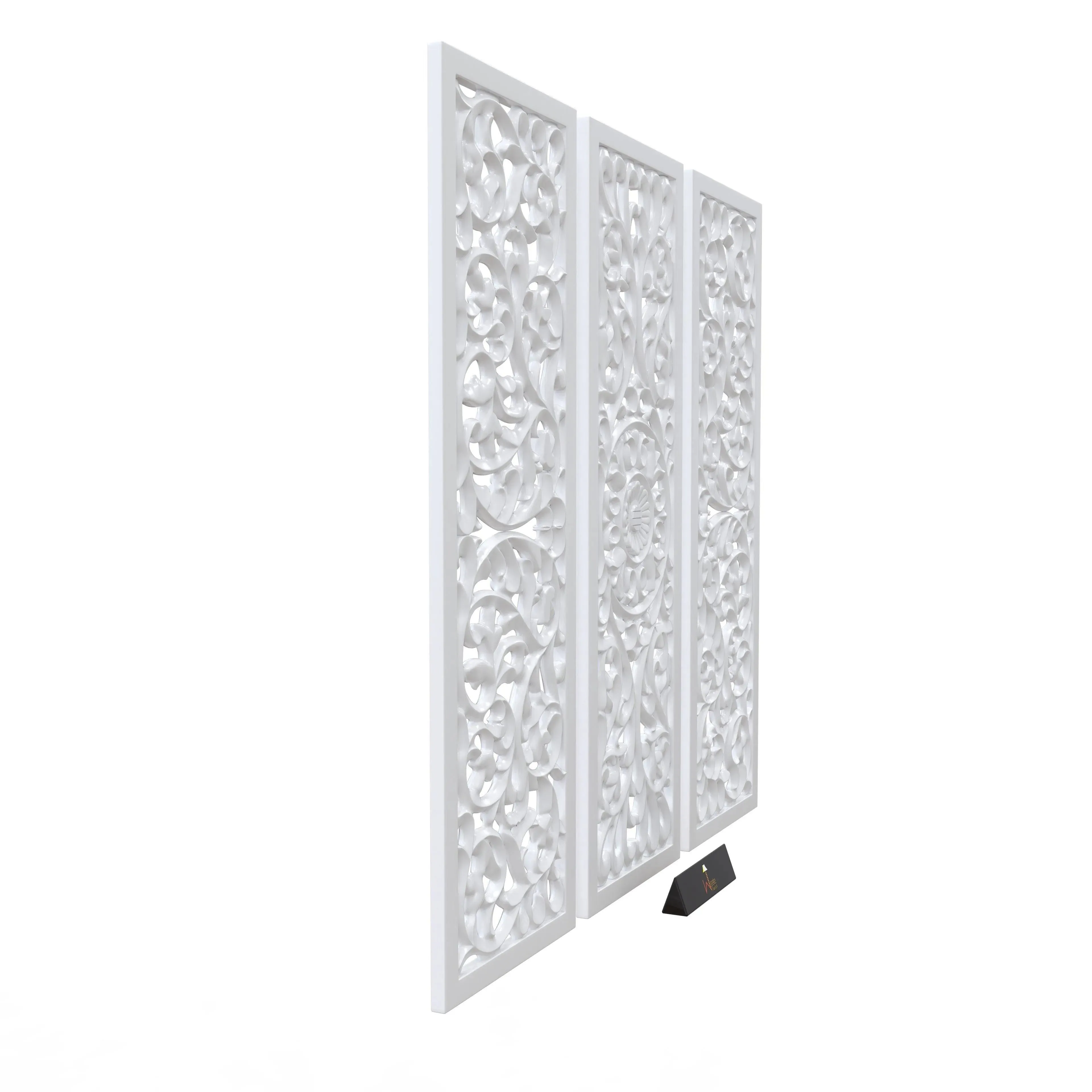 Premium Wooden Decoration Hand Carved 3 Wall Panel (MDF Wood, White)
