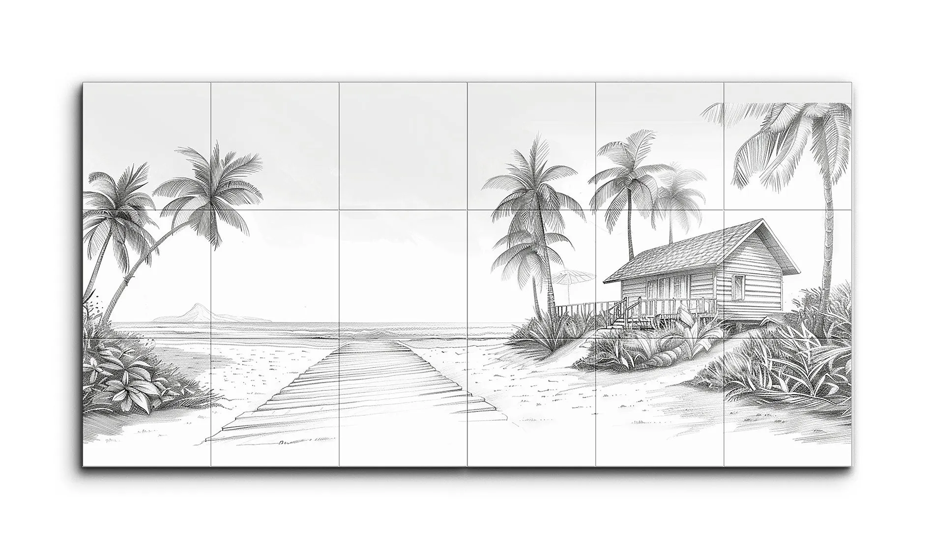 Serene Beach Diptych: Monochrome Boardwalk & Hut