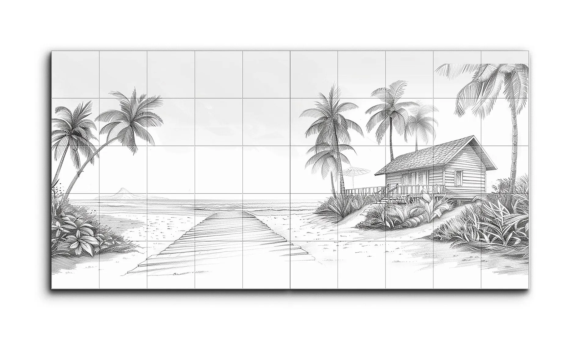 Serene Beach Diptych: Monochrome Boardwalk & Hut
