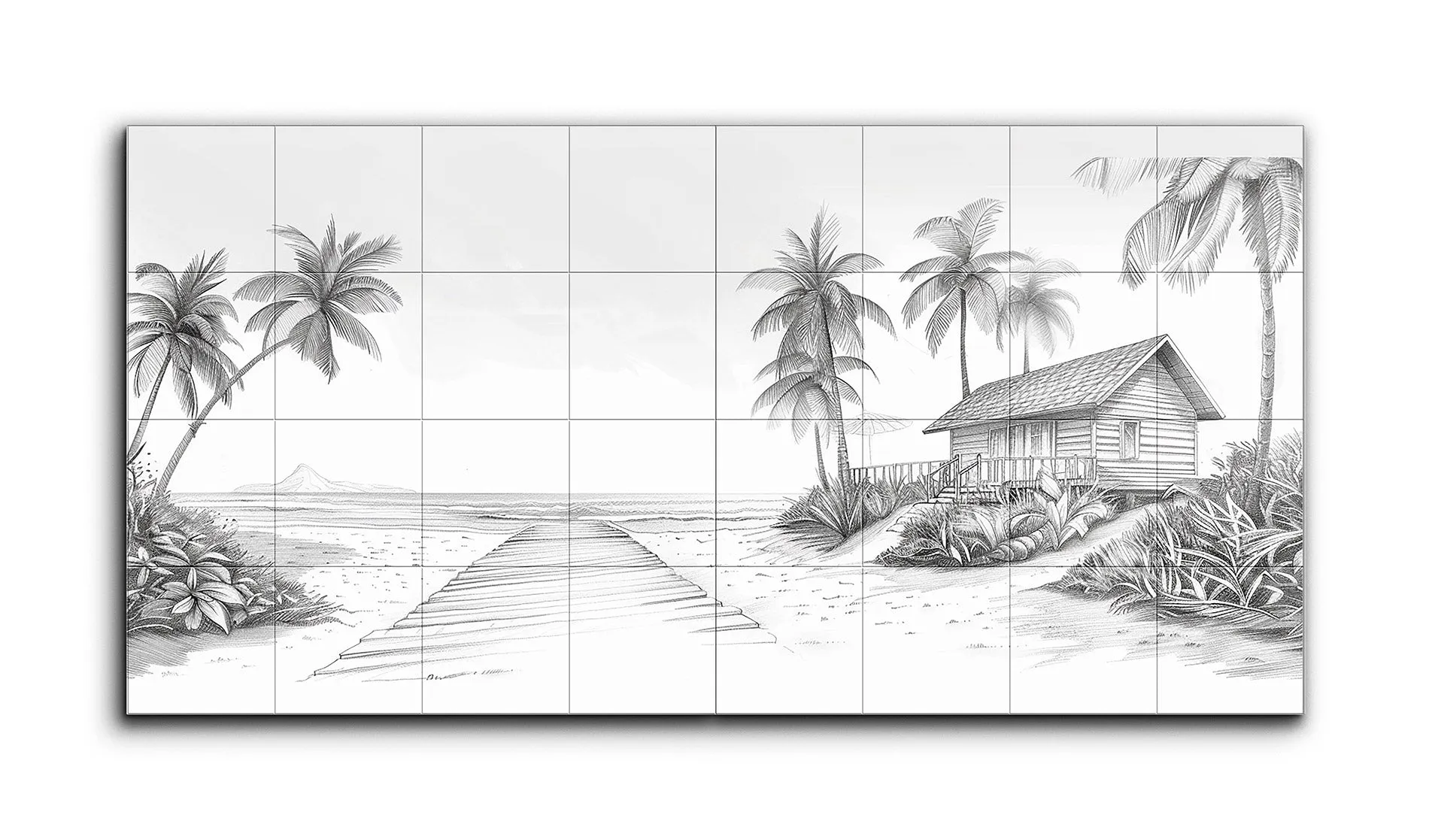 Serene Beach Diptych: Monochrome Boardwalk & Hut
