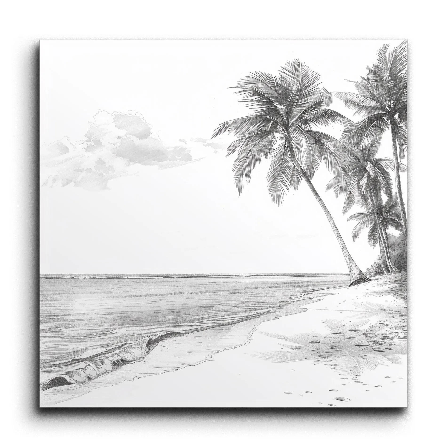 Serene Beach Monochrome Artwork