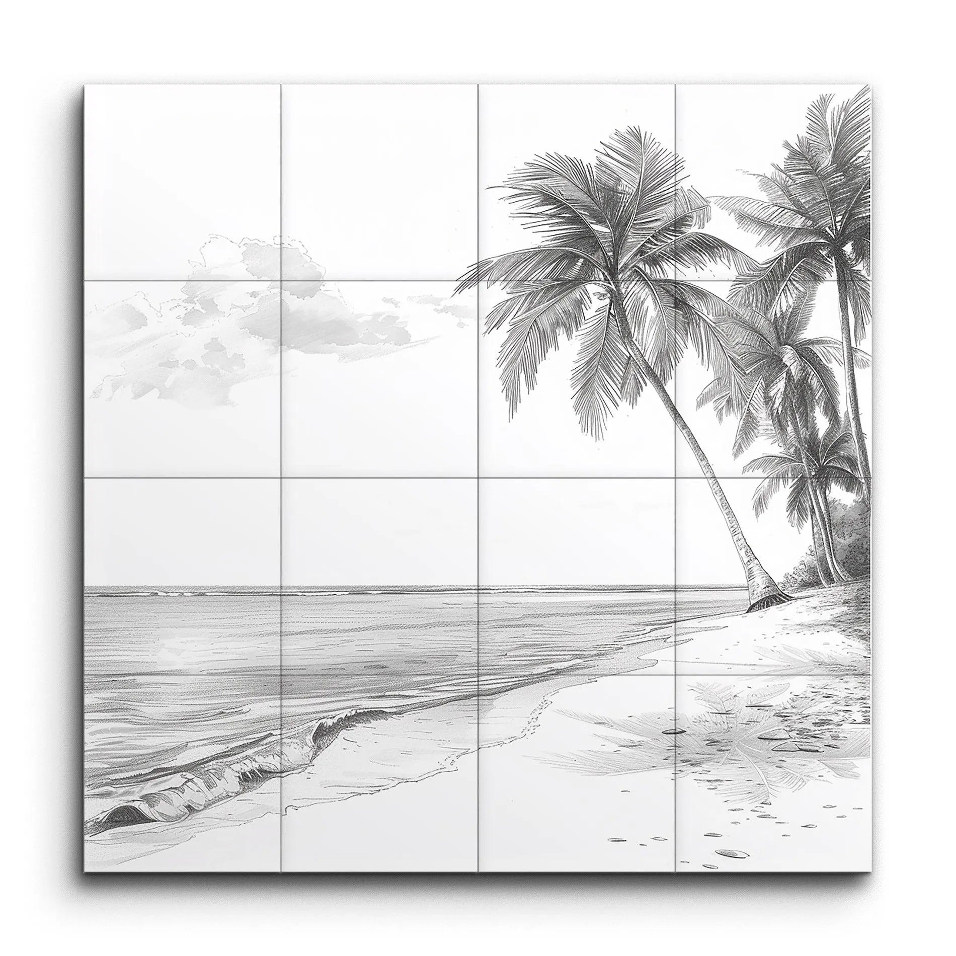 Serene Beach Monochrome Artwork