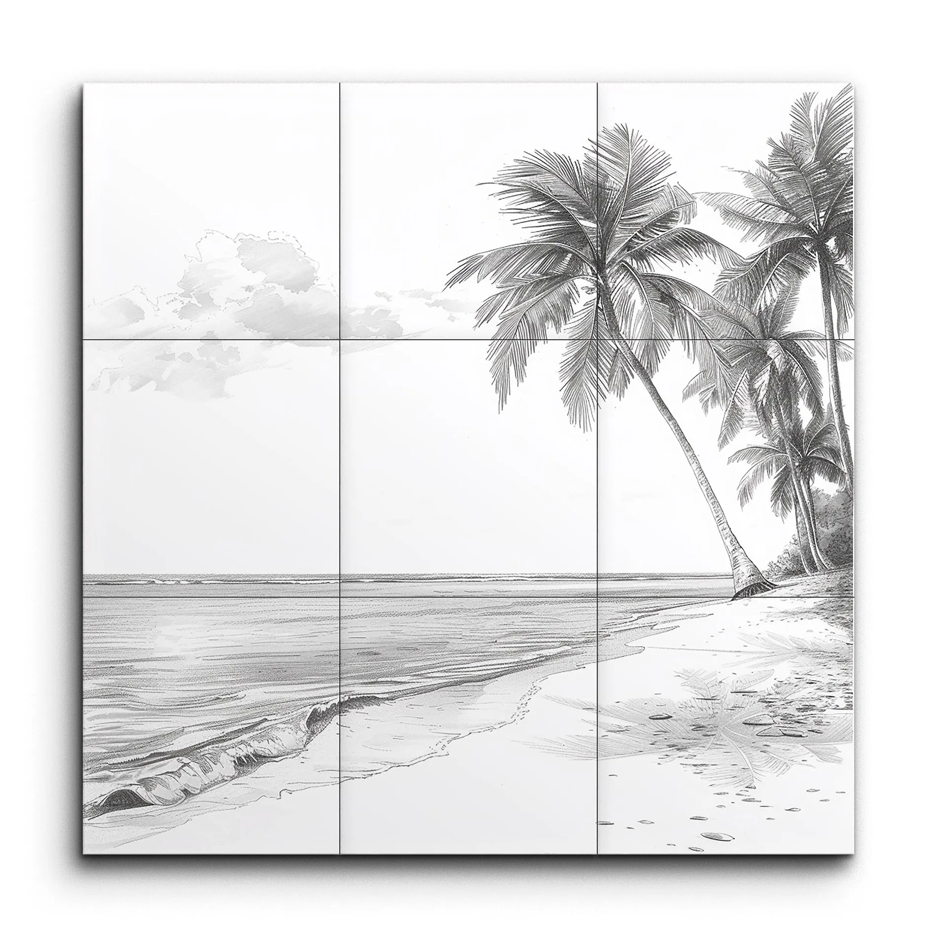 Serene Beach Monochrome Artwork