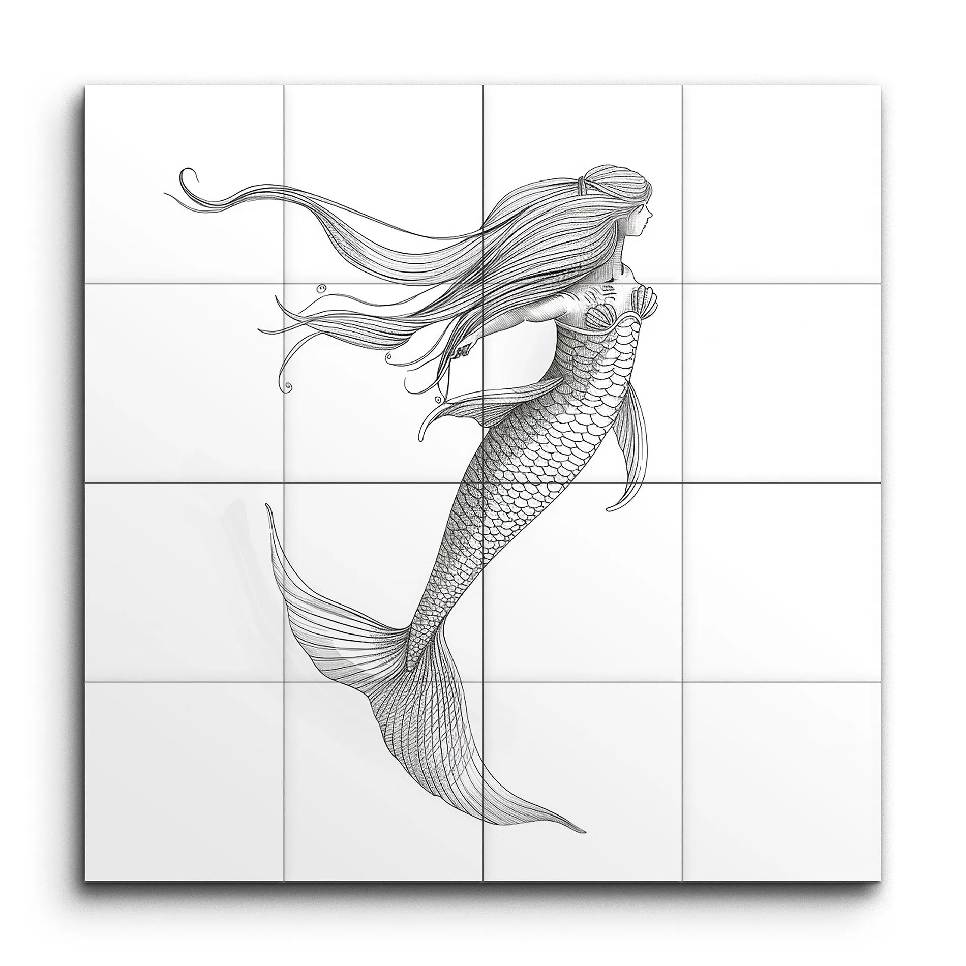 Serene Mermaid: Monochrome Elegance