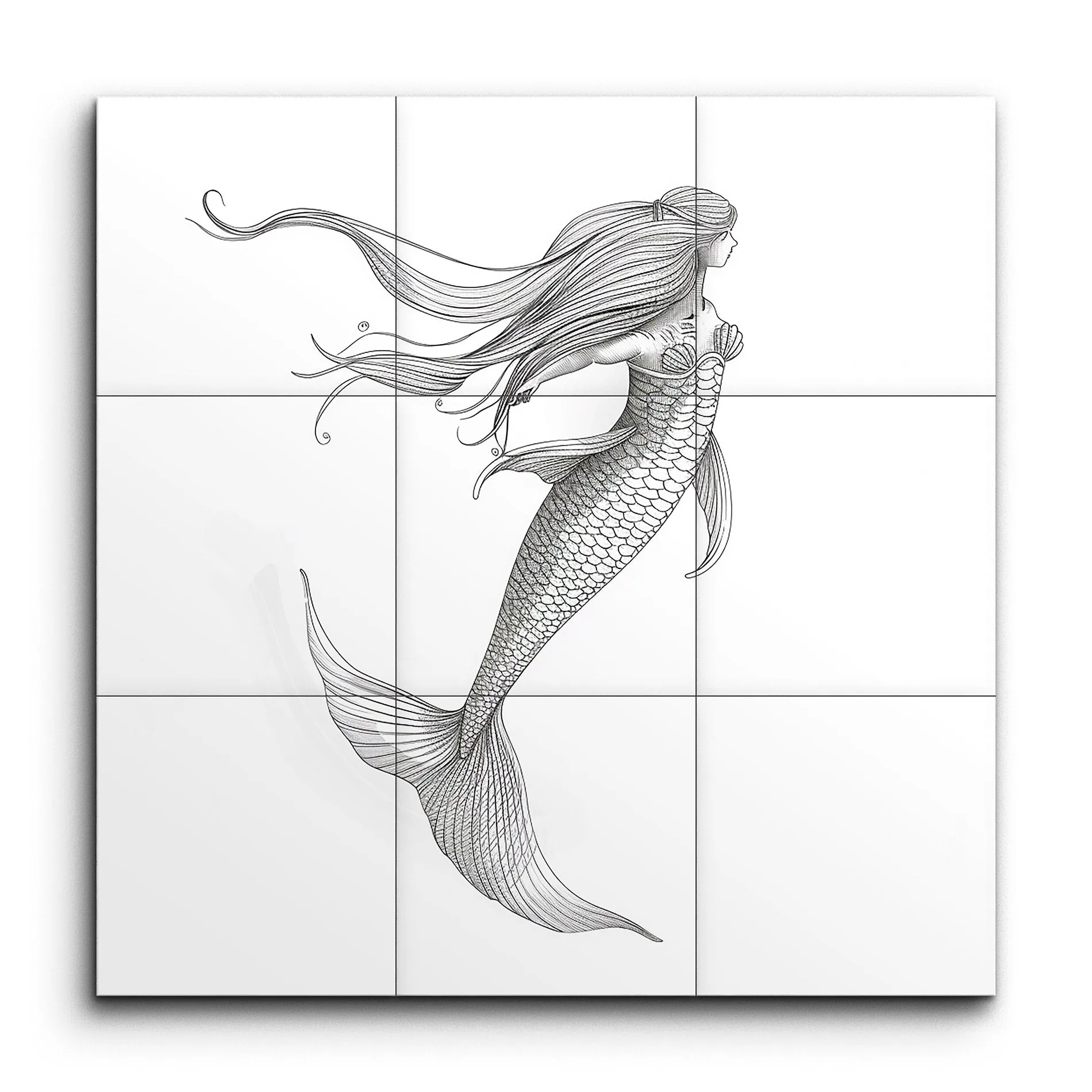 Serene Mermaid: Monochrome Elegance
